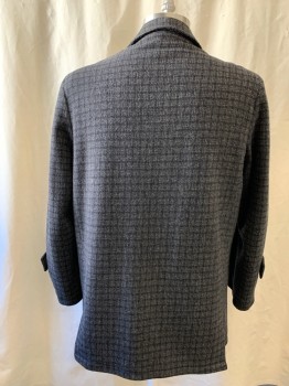 WEBSTER, Gray, Black, Wool, Grid , Plaid, 1950's, Single Breasted, Collar Attached, Notched Lapel, 2 Flap Pockets, Long Sleeves, Button Tabs at Cuff