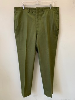 DONZINI, Avocado Green, Wool, Speckled, Flat Front, Straight Leg, Zip Fly, 4 Pockets, Belt Loops,