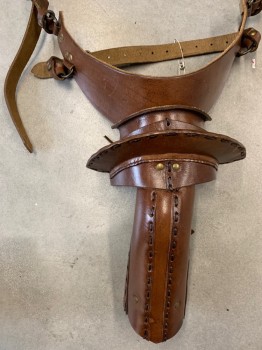 MTO, Brown, Leather, Solid, SHOULDER GUARD, 2 Adj Belts, Small Adjustable Straps By Arm Guard
