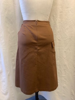 PROLOUGE, Brown, Cotton, Solid, Wrap Around Style, Self Belt, 1 Pocket with Flap, Asymmetrical Hem, Zip Back
