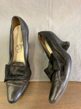NL, Black, Leather, Solid, 3 Inch Heel, Bow  at Toe, Pointed Toe