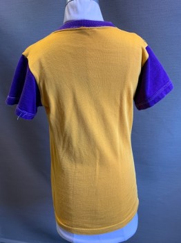 Print Wear, Mustard Yellow, Purple, Rayon, Cotton, Graphic, S/S, CN, " Shonto Bears" Bear Head Print,