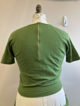 PALIO, Green, Solid, Knit, CN, S/S, Back Zip,