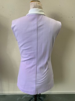 NO LABEL, Lilac Purple, White, Polyester, Color Blocking, Tennis Top, Button Front, C.A., Sleeveless, Patch on Collar, Made To Order,