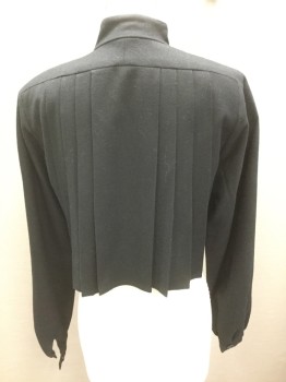ALBERT NIPON, Black, Wool, Pleated Front and Back, Short Jacket, Stand Collar,