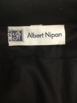 ALBERT NIPON, Black, Wool, Pleated Front and Back, Short Jacket, Stand Collar,