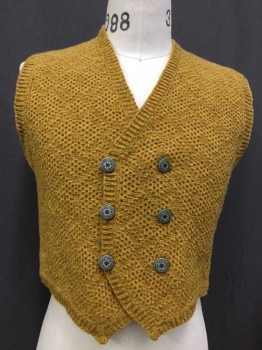 N/L, Goldenrod Yellow, Brown, Wool, Diamonds, Double Breasted, V-neck, Multiples,
