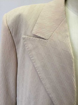 PAUL CHANGS, Beige, Polyester, Stripes, Abstract , Single Breasted, Peaked Lapel, 2 Buttons, 3 Pockets,