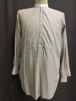 DARCY, White, Taupe, Black, Cotton, Stripes, 3 Buttons,  Collar Band, Pleated Center Front, Long Sleeves, Multiple