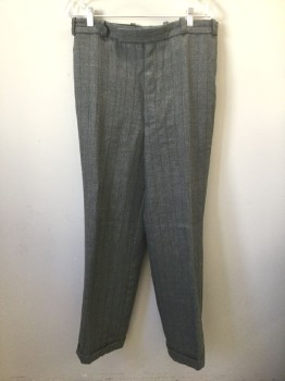 MARK COSTELLO, Gray, Rust Orange, Wool, Stripes - Pin, Flat Front, Button Fly, Tab Waist, Wide Leg Tapered at Hem, Cuffed Hems,  Made To Order