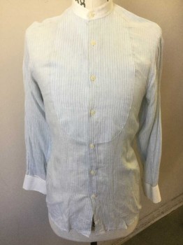PRES DU CORPS , Lt Blue, White, Cotton, Stripes - Vertical , Light Blue with White Pinstripes of Varying Widths, Long Sleeve Button Front, Solid White Band Collar and French Cuffs, Reproduction, Multiple