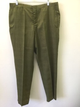 SEARS, Olive Green, Brown, Dk Green, Wool, Glen Plaid, Micro-check, Flat Front, Zip Fly, 5 Pockets Including 1 Watch Pocket, Slim Leg,