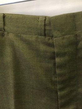 SEARS, Olive Green, Brown, Dk Green, Wool, Glen Plaid, Micro-check, Flat Front, Zip Fly, 5 Pockets Including 1 Watch Pocket, Slim Leg,