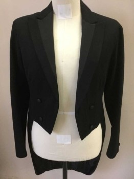 TONY BONNICI, Black, Wool, Silk, Solid, Double Breasted, Peaked Lapel, Faille Panel On Lapel, Faille Self Covered Buttons