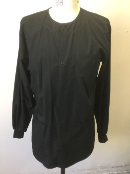 CHEROKEE, Black, Poly/Cotton, Solid, Long Sleeves, Snap Closures Down Center Front, Round Neck, 3 Patch Pockets, Rib Knit Cuffs