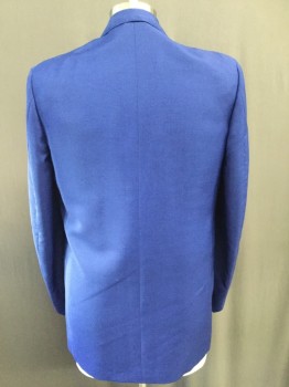JOHN MATTHEWS, Royal Blue, Wool, Silk, Solid, Single Breasted, Peaked Lapel, Hand Stitched Collar/lapel, 2 Pockets, Sleeve Cuffs with Cutout Anglel