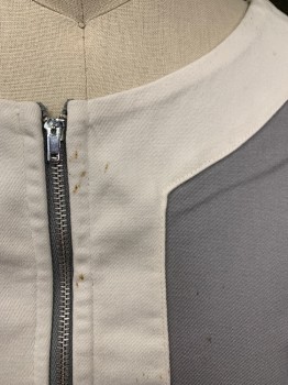 ABAETE, Gray, White, Cotton, Spandex, Color Blocking, Zip Front, 3/4 Sleeve, Mini, Hidden Side Zipper, Square Back Neck