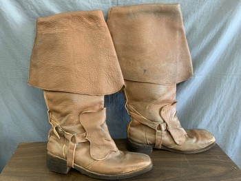MTO, Coffee Brown, Leather, Solid, Made To Order, Bucket Topped Boots, Butterfly Spur Attached, Square Toe, Aged/Distressed,