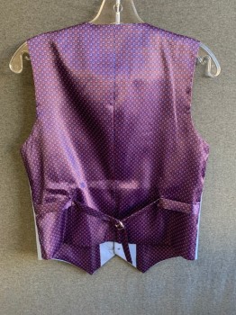 ISAAC MIZRAHI, Lt Blue, Aubergine Purple, Royal Blue, Pink, Polyester, Rayon, Solid, Dots, V-neck, Button Front, 5 Buttons, Dot Patterned Back with Belt