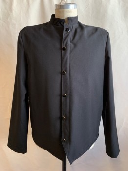 NEIL ALLYN, Black, Poly/Cotton, Solid, Black/Gold Faux Button Front, Zipper Under Placket, Mandarin Collar, Long Sleeves, Shoulder Pads