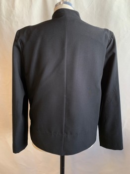 NEIL ALLYN, Black, Poly/Cotton, Solid, Black/Gold Faux Button Front, Zipper Under Placket, Mandarin Collar, Long Sleeves, Shoulder Pads