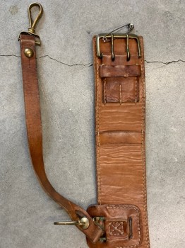 MTO, Tan Brown, Leather, Solid, Bronze Buckle, Leather Strap with Hook Attached