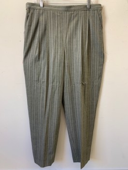 N/L, Lt Brown, Wool, 2 Color Weave, Stripes - Vertical , High Waist, Double Pleats, Tapered Leg, 2 Side Pockets, Invisible Zipper in Back