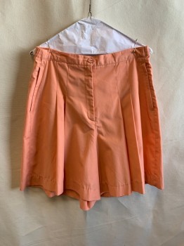 LADY LA MODE, Peach Orange, Poly/Cotton, Elastic Waist, Side Zip Pockets, Zip Front, Pleat Front