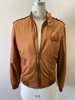 SASSON, Sienna Brown, Poly/Cotton, Solid, Members Only Jacket, Zip Front, 3 Pockets, Epaulets, Collar Strap With Snaps
