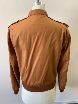 SASSON, Sienna Brown, Poly/Cotton, Solid, Members Only Jacket, Zip Front, 3 Pockets, Epaulets, Collar Strap With Snaps