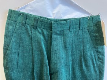 MTO, Heathered Green Slubbed Silk Wool Blend, Pleated, 2 Slant Pckts, 2 Welt Pocket In Back, Multiple