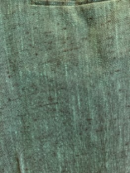 MTO, Heathered Green Slubbed Silk Wool Blend, Pleated, 2 Slant Pckts, 2 Welt Pocket In Back, Multiple
