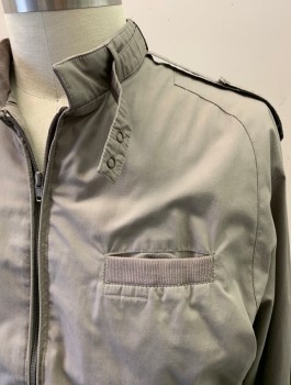 MEMBERS ONLY, Taupe, Poly/Cotton, Nylon, Solid, Zip Front, 3 Pockets, Epaulets, Snap Closure Neck Strap