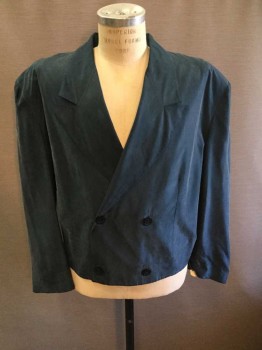 Nino Foriero, Teal Blue, Silk, Solid, Short Jacket, Double Breasted, Collar Attached, Peaked Lapel