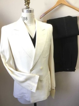 MTO, Cream, Silk, Solid, Double Breasted, Exaggerated Peaked Lapel, 3 Patch Pocket,  Waistband Insert at Back, Double, See FC015625
