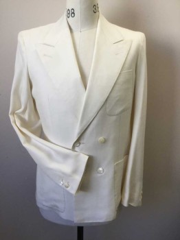 MTO, Cream, Silk, Solid, Double Breasted, Exaggerated Peaked Lapel, 3 Patch Pocket,  Waistband Insert at Back, Double, See FC015625