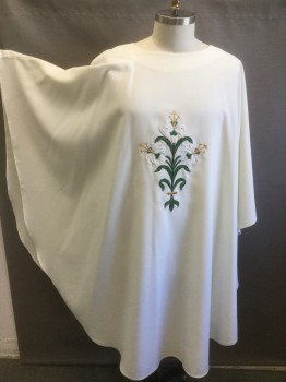 BEAM VEST, Ivory White, Green, Gold, Polyester, Floral, Pullover, Lily Machine Embroidery,