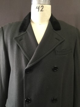 MTO, Dk Gray, Black, Wool, Silk, Solid, Double Breasted, Pocket Flap, with Double Flap, Notched Lapel, Black Velvet Collar,
