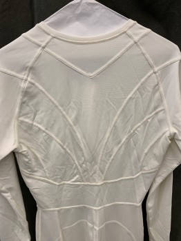 MTO, White, Synthetic, Solid, Zip Front, Scoop Neck, Wavy Line Stitching Across Top Front, Raglan Long Sleeves, Curved Back Seams