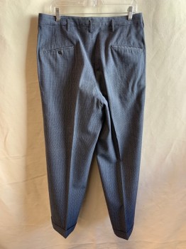 CURLEE CLOTHES, Gray, Navy Blue, Lt Blue, Wool, Stripes, Pleated Front, Zip Fly, 5 Pockets, Cuffed Hem, MULTIPLE