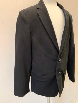 CALVIN KLEIN, Black, Polyester, Rayon, Solid, Single Breasted, Notched Lapel, 2 Buttons, 3 Pockets, Black Lining, Has a Double: FC076524