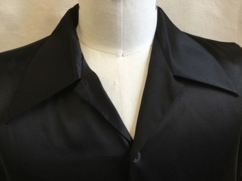 CREME DE SILK, Black, Silk, Solid, Collar Attached, Button Front, Long Sleeves,