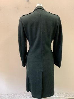 JOSEF FREED CLOTHING, Forest Green, Wool, Solid, Double Breasted, Collar Attached, Peaked Lapel, Epaulets, Pocket, Long Sleeves, 1969