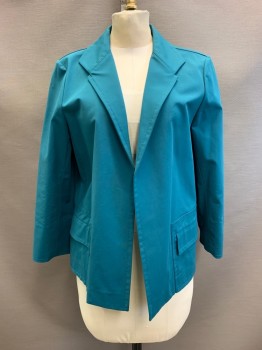 LAFAYETTE 148, Teal Green, Cotton, Polyamide, Solid, C.A., Notched Lapel, 2 Flap Pockets