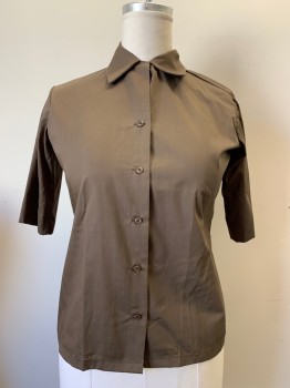 SHAPELY CLASSIC, Brown, Cotton, Solid, Collar Attached, Button Front, Short Sleeves