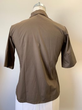 SHAPELY CLASSIC, Brown, Cotton, Solid, Collar Attached, Button Front, Short Sleeves