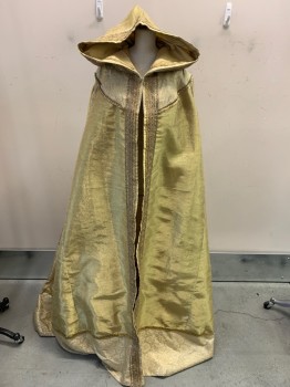 N/L, Gold, Synthetic, Leaves/Vines , Organza Over Jacquard, Lace and Gold Trim Down CF & Around Hood, Yoke, Dirty Hem, Fancy Hook & Eye, Inner Cape Ties