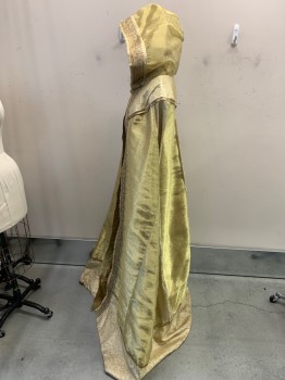 N/L, Gold, Synthetic, Leaves/Vines , Organza Over Jacquard, Lace and Gold Trim Down CF & Around Hood, Yoke, Dirty Hem, Fancy Hook & Eye, Inner Cape Ties