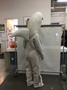 J&M COSTUMERS, Lt Gray, Acrylic, Gray Shark HEAD -W/ Blk Plastic Eyeballs, White Painted Foam Teeth, Fin Center Back. Package Includes: Body, Non-coded Glove And Booties. Maximum Height 5'1"