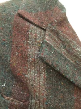 N/L, Red Burgundy, Dk Gray, Gray, Wool, Stripes - Vertical , Long Jacket (Similar to Frock Coat But Without Waist Seam), Single Breasted, Notched Lapel, 5 Buttons, 3 Pockets, Maroon/Beige Micro-checked Lining, Made To Order Reproduction